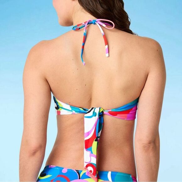 Mynah Floral Bandeau Bikini Swimsuit Top XX-Large XXL Retro Mod Colorblock - Picture 3 of 3